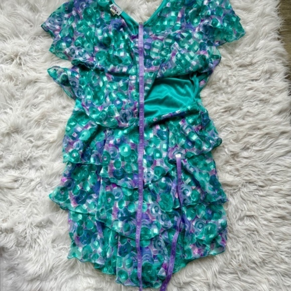 Vintage 80s 90s Patra Iridescent Circles Tiered Dress with Lettuce Hem Size Med - Picture 7 of 7